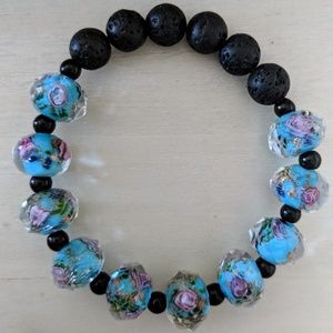 Glass bead and Lava rock beaded bracelet